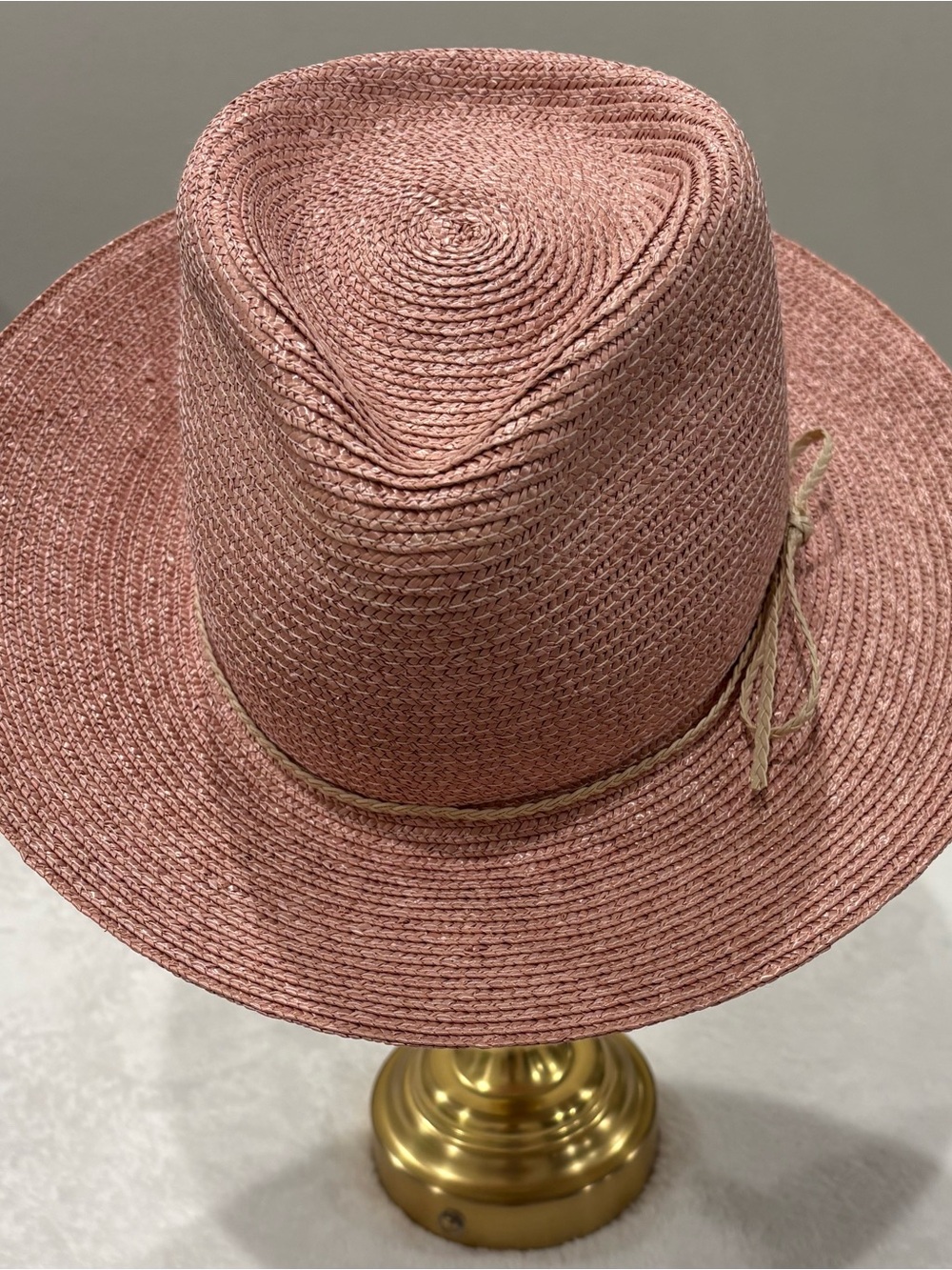 Lisa Battaglia Blush Pink Woven Straw Fedora Sun Hat / Wide Brim / OS